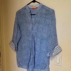 Oliphant Blue and White Geometric Blouse M